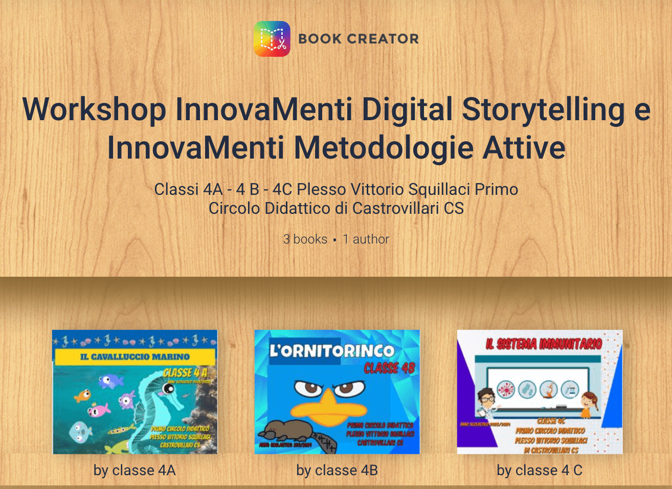 A photo showing a bookshelf containing acitivy books in Italian