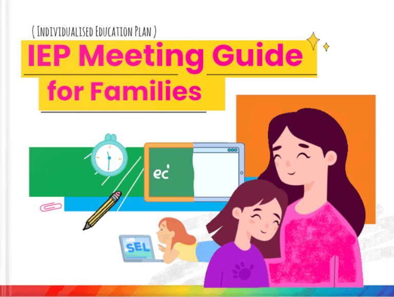 IEP Meeting Guide for Families book cover featuring a smiling parent and child embracing